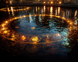 Luminous Water Circle Adorned with Arcane Runes