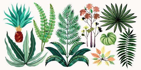 Fototapeta premium Tropical botanical plant set 