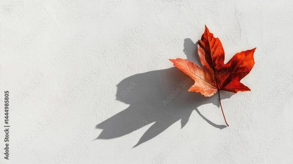 Fototapete photograph of a single red maple leaf lying on a white surface. the leaf is in the center of the ima