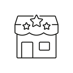 Storefront With Stars Line Icon. Retail Shop, Boutique, And Shopping Experience Outline Symbol. Customer Attraction And Business Promotion. Editable Stroke. Isolated Vector Illustration