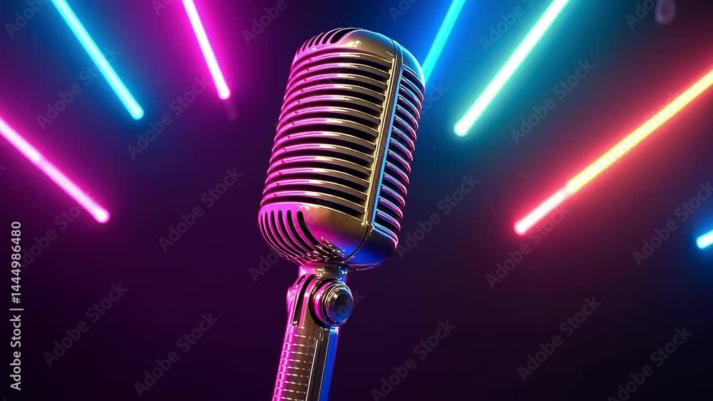 Poster professional studio microphone capturing audio with glowing on air sign, signaling active recording 