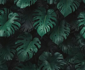 Fototapeta premium Bold black & emerald green tropical leaf abstract, exotic pattern , vibrant, pattern