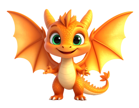 Сute dragon clipart 3d render, isolated, ai technology. no background