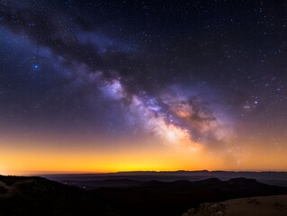 Fototapeta premium Majestic Milky Way Galaxy Over Sunset Landscape Breathtaking Night Sky Starry Scene