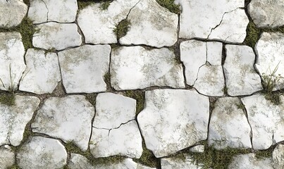 Obraz premium Old weathered concrete texture, faded white and gray mix, with realistic cracks, moss stains, urban decay look.