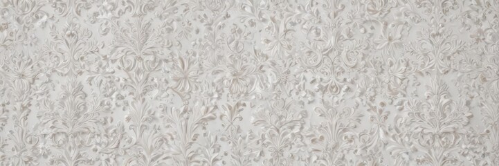 Intricate white damask floral wallpaper, elegant texture , subtle, artisan