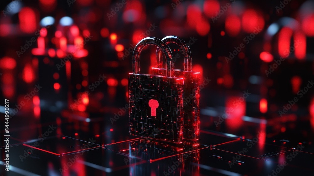Aufkleber close-up view of multiple digital security locks.
