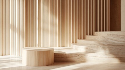 Beige Minimalist Wooden And Stone Product Display Platform