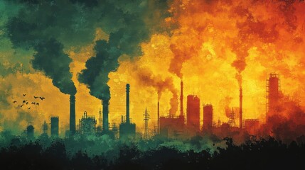 Industrial skyline emitting fumes reflecting the duality of environmental impact