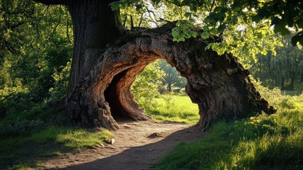 Natural archway through tree trunk