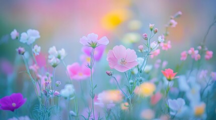 Beautiful wildflowers in a field of diverse bright and soft colors