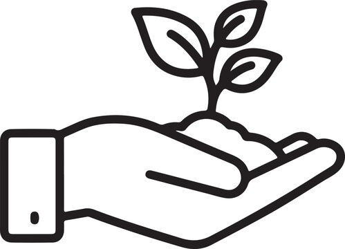 recommend clip art: Sustainable Agriculture Icon – Hand Holding Sprouting Plant in Black Outline