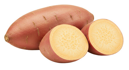 Isolated Sweet Potato Whole and Halved