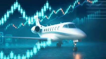 Private Jet with Glowing Financial Charts and Candlestick Graph Representing Luxury Air Trade and Aviation Market Analytics

 - Powered by Adobe