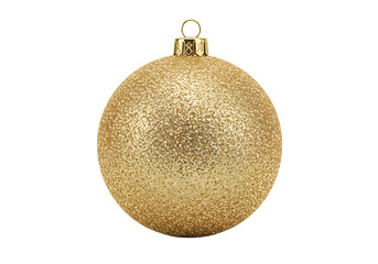 Gold Glitter Christmas Ball Ornament Isolated on Transparent Background

