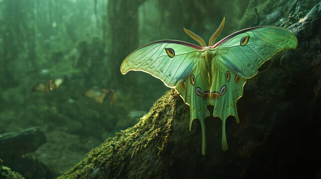 Pale green moth in a forest - Powered by Adobe