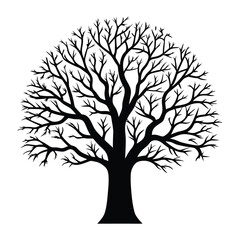 Obraz premium Silhouette of a Majestic Tree with Dense Branches on White Background. Artistic