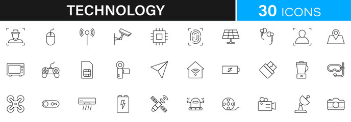 Techonology icon pack | Detailed Outline | Editable Stoke 60 icon | Victor illustrator.