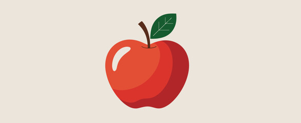 Simple Red Apple Illustration with Leaf on Beige Background