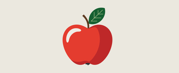 Simple Red Apple Illustration with Leaf for Design