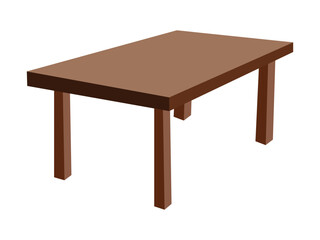 Simple wooden dining table with four straight legs on white background