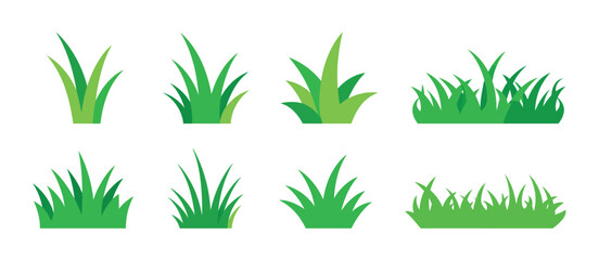 Collection of Eight Green Grass Blades Illustrations