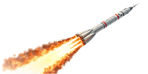 missile rocket with fire trail isolated on white background