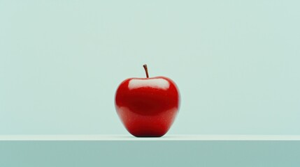 Obraz premium A solitary ripe red apple sitting on a shelf against a backdrop