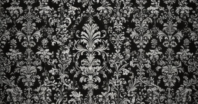 Fototapeta Classic damask, repeating black & white design, high contrast ,  style, damask,  backdrop