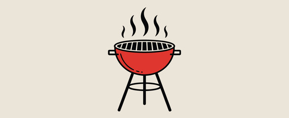 Red Kettle Grill Icon Summertime Barbecue Cooking