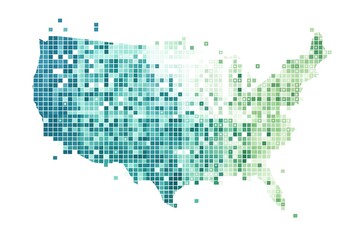 United States Map, Teal and Green Pixelated Design, Digital Art, Isolated On White