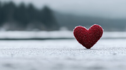 Obraz premium A Red Heart Covered In Frost Lies On The Snowy Ground