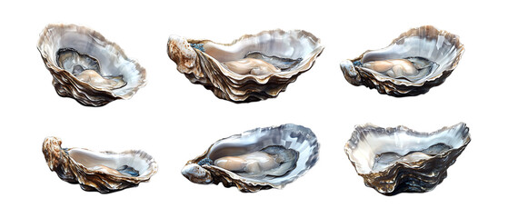 Pack of Oysters in Five Different Poses Against Transparent Background for Seafood Branding, Gourmet Promotion, or Culinary Design Projects