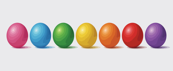 Row of Colorful Easter Eggs in Rainbow Order