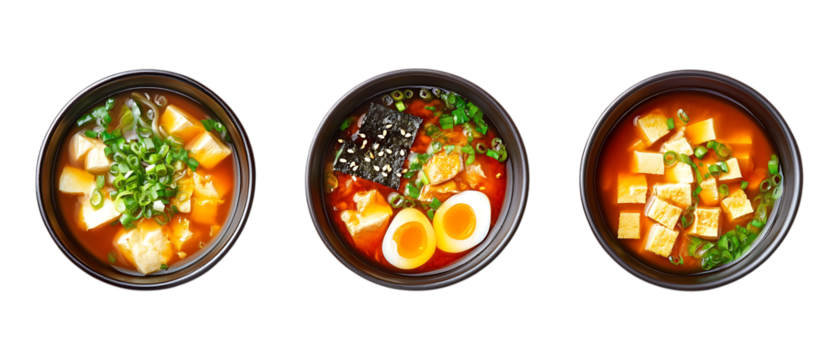 Pack of Miso in Five Different Poses Against Transparent Background for Culinary Branding, Japanese Food Promotion, or Soup Design Projects