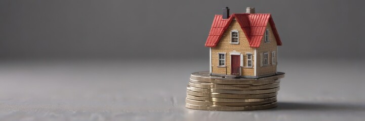 Close-up, miniature house on coin stack, home financing,  budget,  stack