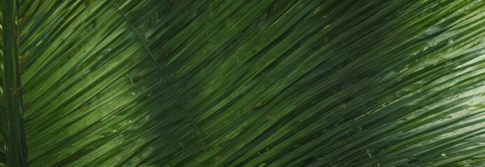 Fototapeta premium Close-up of a lush, textured palm leaf, vibrant green hues , tropical, rainforest