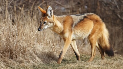 Fototapeta premium Maned Wolf Stroll in Tall Grass