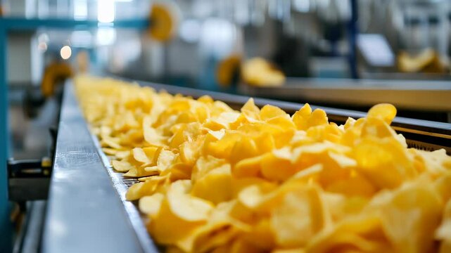 Chips on a production line in a factory.