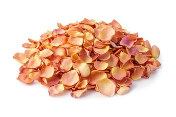Heap of Peach Rose Petals Isolated on White Background, Still Life, Romantic Style