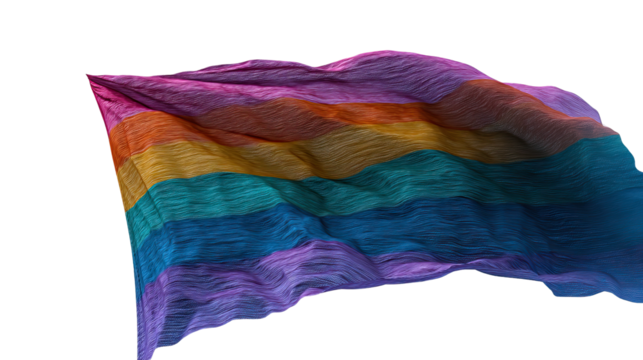 Rainbow Pride Flag: A vibrant rainbow flag billows proudly, symbolizing unity and diversity, captured in a dynamic and colorful display of support and inclusivity. - Powered by Adobe