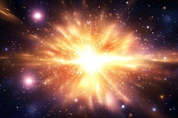 Naklejka premium Cosmic explosion in the vast expanse of space Radiating light and energy, a brilliant burst against a backdrop of stars