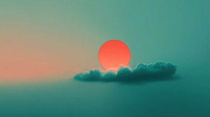 A vibrant red sun partially obscures itself within the clouds