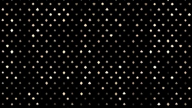 Casino pattern on black, a seamless golden design featuring classic card suits for casino and gambling themes.
