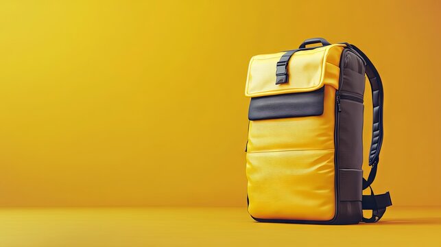  yellow insulated food delivery backpack. Blank thermal courier bag mockup with space for custom branding. Ideal for online food orders and contactless delivery during quarantine