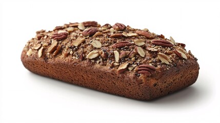 banana bread sprinkled with nuts Photography white back background