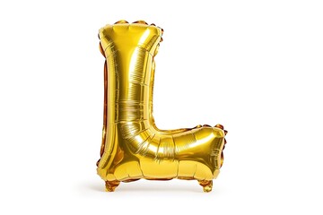 Golden 'L' Foil Balloon, Isolated Celebration Object, Shiny Inflatable Alphabet Symbol