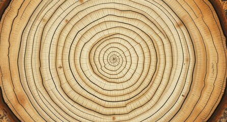 Concentric Tree Rings Pattern, Natural Wood Texture Detail, Close Up of Tree Trunk Cross-Section