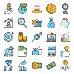 Financial Investment Icons Set for Business and Finance