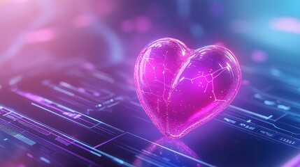 Fototapeta premium Vibrant Pink Heart Shape Composed of Glowing Particles Against a Digital Background Symbolizing Advanced Medical Technology